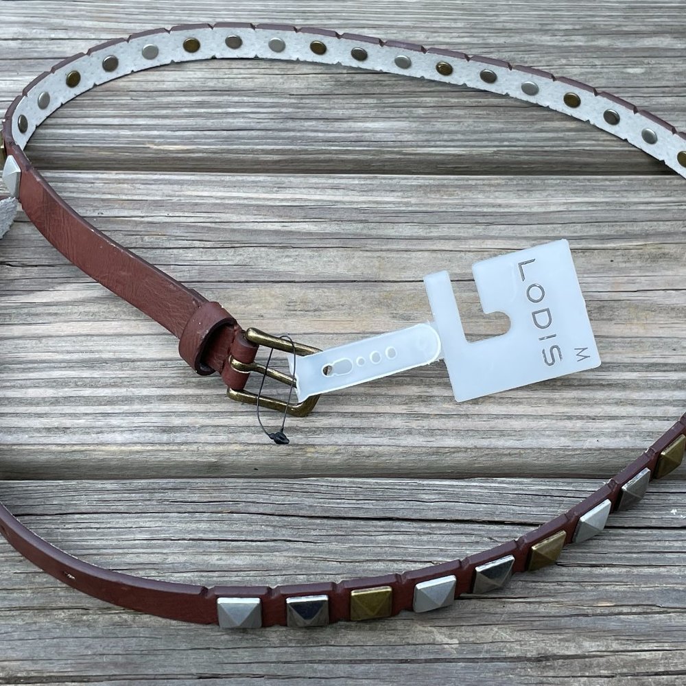LODIS Women Belt Brown Leather Studded Skinny Belt - Picture 4 of 11